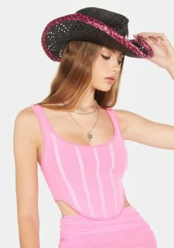 BY DYLN Pink Blair Corset Top Tops