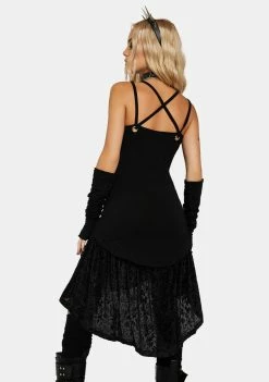 Jawbreaker Little Black Dresses Laced Up Dress W/ Velvet Devore Underlayer