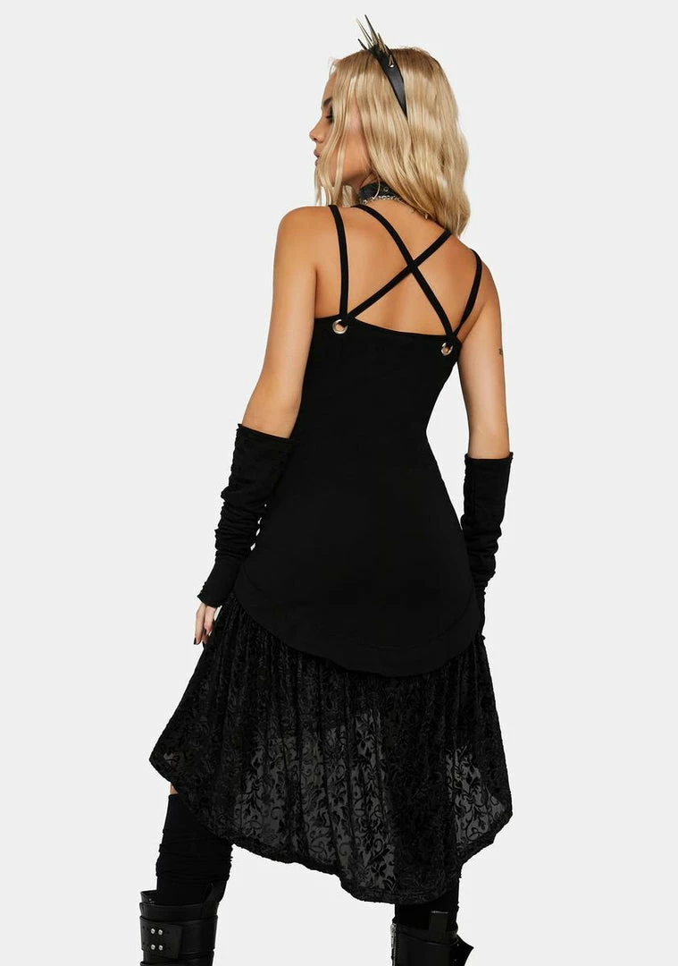 Jawbreaker Little Black Dresses Laced Up Dress W/ Velvet Devore Underlayer