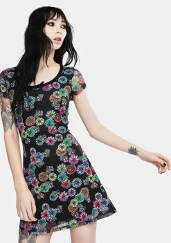Jawbreaker Floral Rainbow Knit Mini Dress