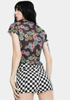 Jawbreaker Floral Rainbow Mesh Crop Top