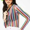 Jawbreaker Tops Vertical Rainbow Stripe Mesh Top