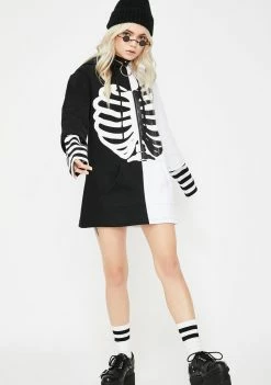 Jawbreaker Oversized Skeleton Rib Two-Tone Hoodie Tops