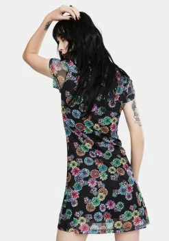 Jawbreaker Floral Rainbow Knit Mini Dress