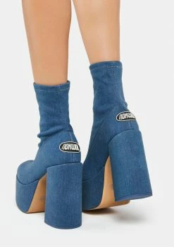 NOKWOL Platform Boots Inferno Denim Platform Ankle Boots