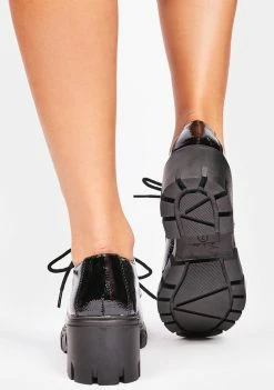 Dirty Laundry Black Patent Noyz Platform Oxfords Flats