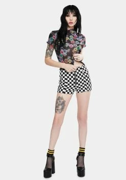 Jawbreaker Floral Rainbow Mesh Crop Top