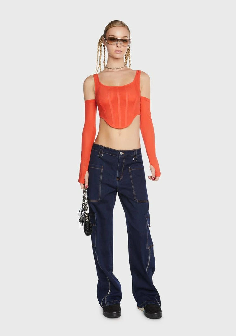 BY DYLN Orange Aria Corset Top