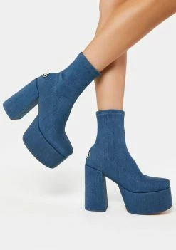 NOKWOL Platform Boots Inferno Denim Platform Ankle Boots
