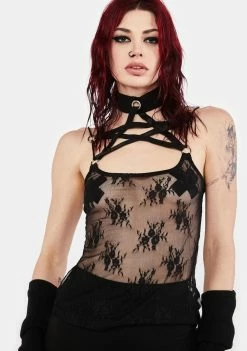 Jawbreaker Tank Crop Top Sheer Pentagram Strappy Top