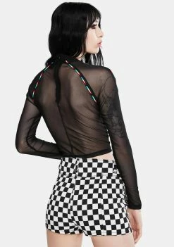 Jawbreaker Tops Mesh Crop Top With Rainbow Piping