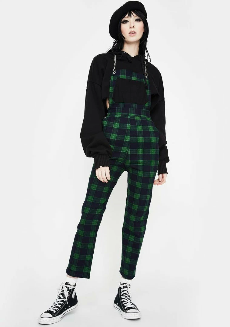 Jawbreaker Jumpsuits & Rompers Green Check Chained Overalls