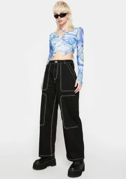 BY DYLN Black Cooper Wide Leg Jeans Trousers