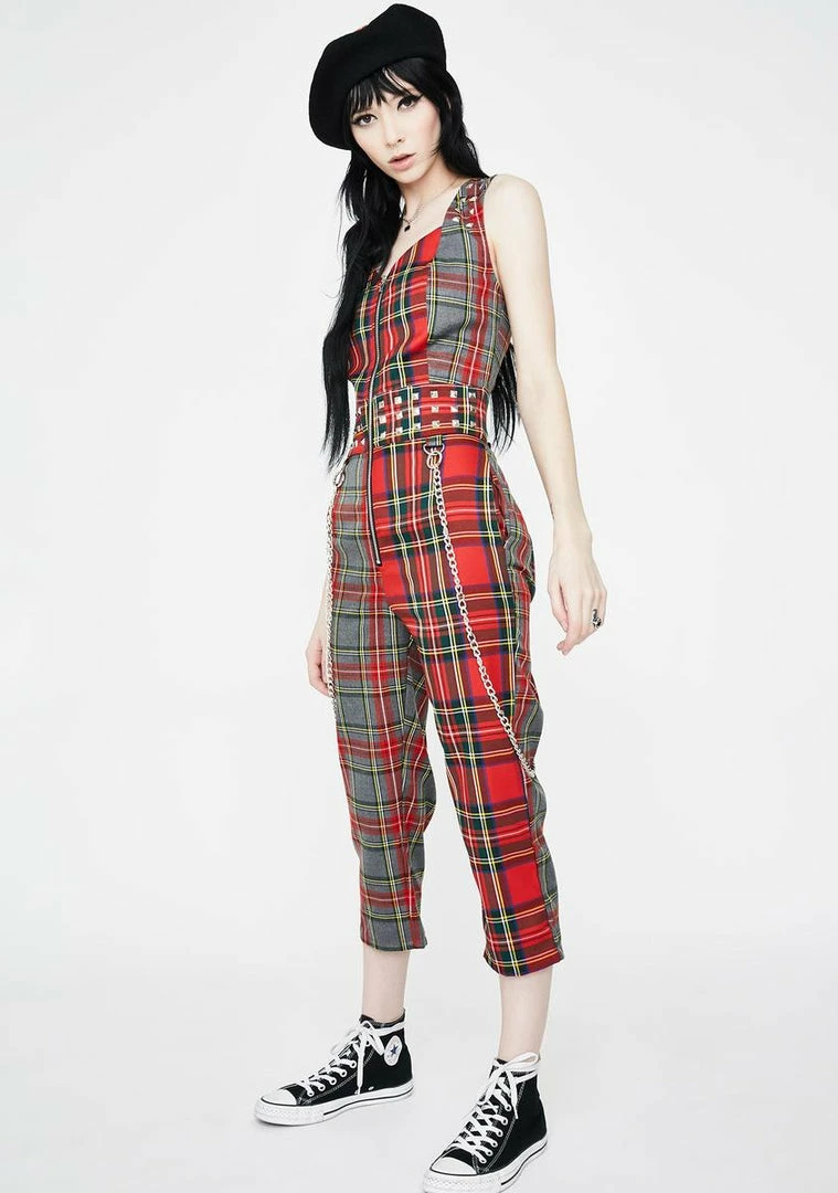 Jawbreaker Pretty Vacant Plaid Chain Overalls