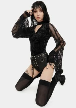 Jawbreaker Tops Velvet Top With Lace Bell Sleeves