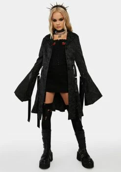 Jawbreaker Fit & Flare Jacquard Coat W/ Ribbons