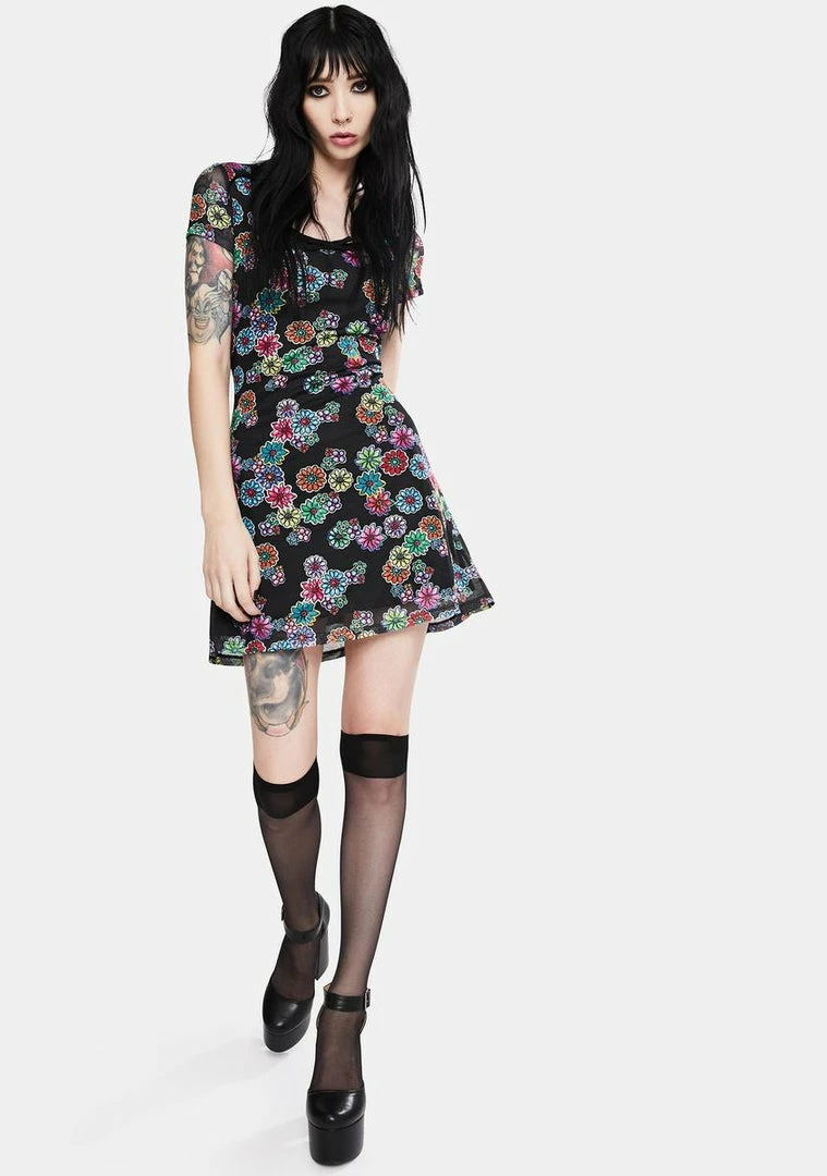 Jawbreaker Floral Rainbow Knit Mini Dress