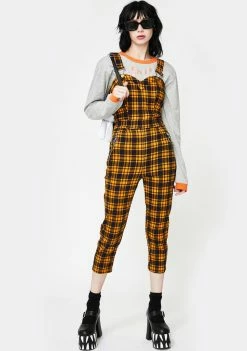 Jawbreaker Yellow Plaid Fitted Overall Jumpsuit