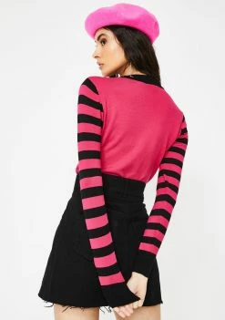 Jawbreaker Lazy Hearts Stripe Sweater Tops