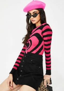 Jawbreaker Lazy Hearts Stripe Sweater Tops