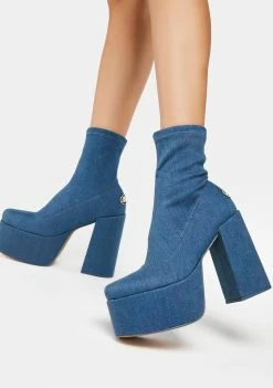 NOKWOL Platform Boots Inferno Denim Platform Ankle Boots