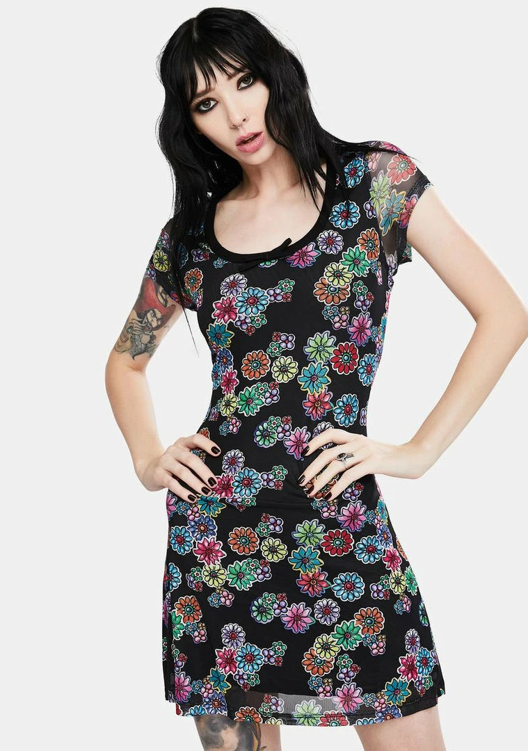 Jawbreaker Floral Rainbow Knit Mini Dress
