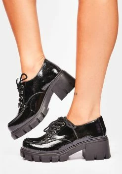 Dirty Laundry Black Patent Noyz Platform Oxfords Flats