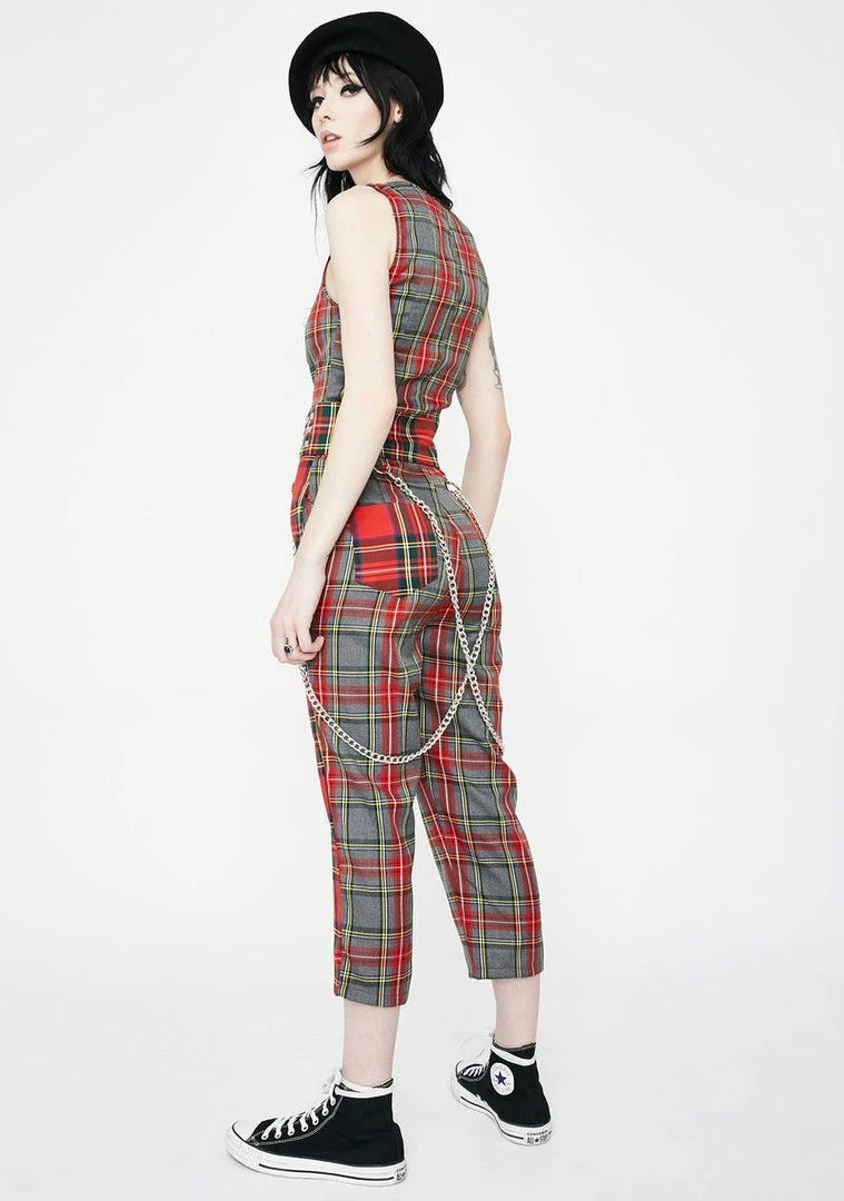 Jawbreaker Pretty Vacant Plaid Chain Overalls