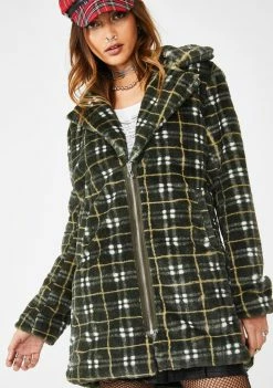 Jawbreaker Grunge Plaid Faux Fur Coat