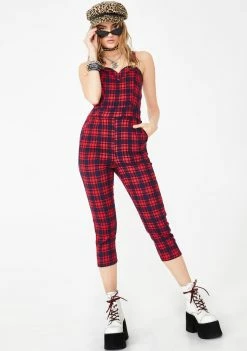 Jawbreaker Fitted Plaid Overall Jumpsuit
