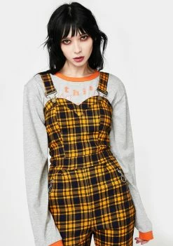 Jawbreaker Yellow Plaid Fitted Overall Jumpsuit