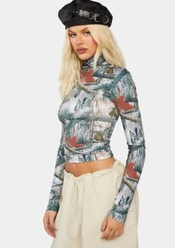 Basic Pleasure Mode Tops Hunter High Neck Long Sleeve Top