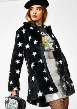 Jawbreaker Star Print Faux Fur Jacket Outerwear