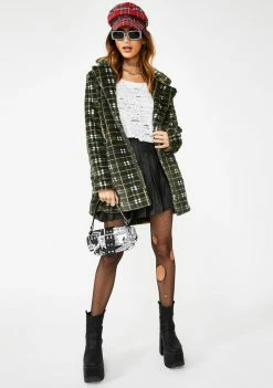 Jawbreaker Grunge Plaid Faux Fur Coat