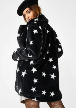 Jawbreaker Star Print Faux Fur Jacket Outerwear