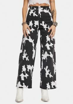 BY DYLN Bottoms Remi Cow Print Wide Leg Jeans