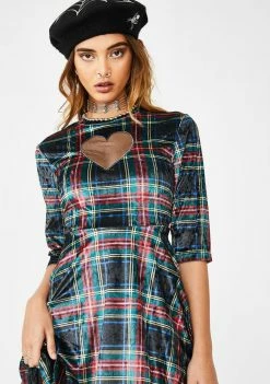 Jawbreaker Velvet Tartan Cut Out Mini Dress