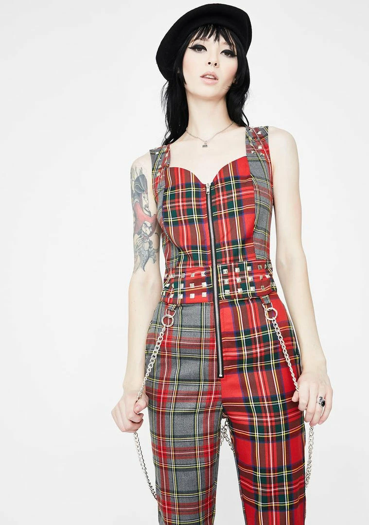Jawbreaker Pretty Vacant Plaid Chain Overalls