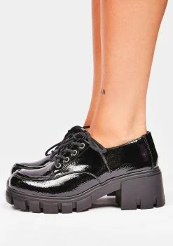 Dirty Laundry Black Patent Noyz Platform Oxfords Flats