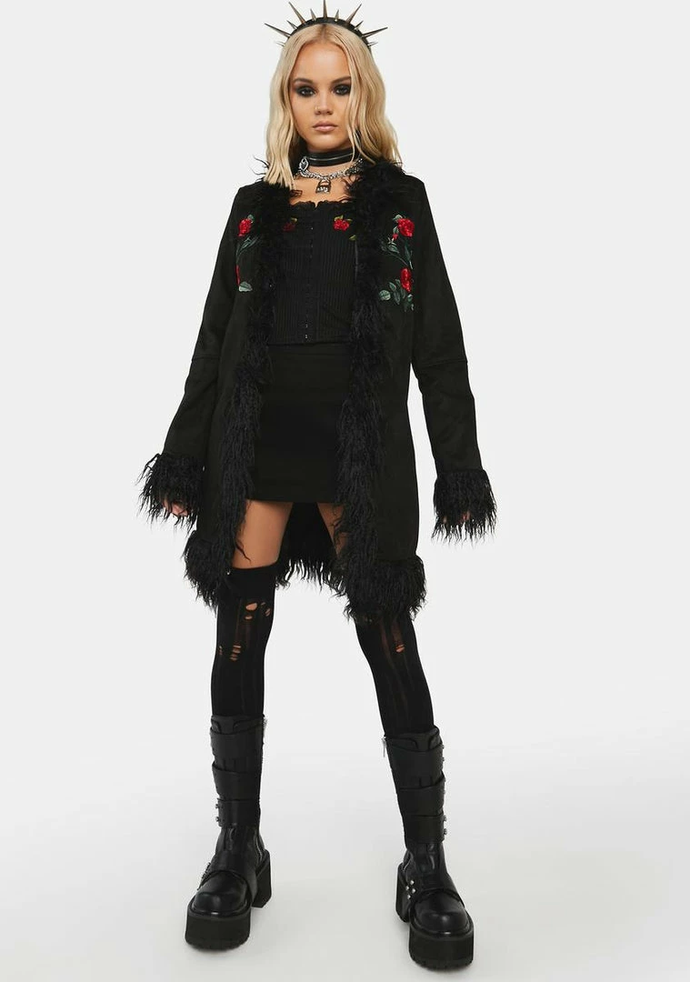 Jawbreaker Night Rose Embroidered Suede Coat