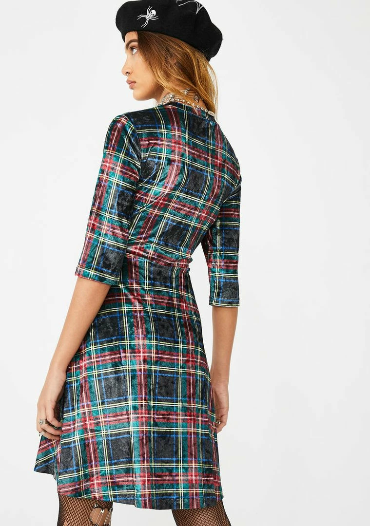 Jawbreaker Velvet Tartan Cut Out Mini Dress