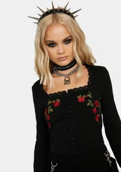 Jawbreaker Tops Night Rose Embroidered Top