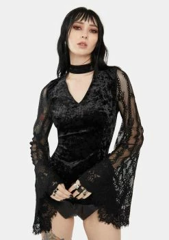 Jawbreaker Tops Velvet Top With Lace Bell Sleeves