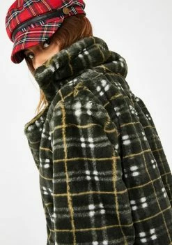 Jawbreaker Grunge Plaid Faux Fur Coat