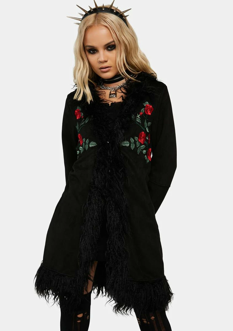 Jawbreaker Night Rose Embroidered Suede Coat