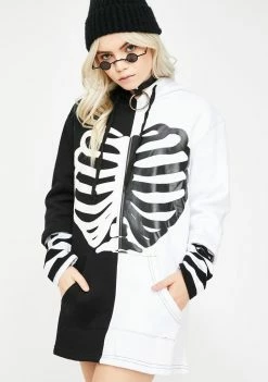 Jawbreaker Oversized Skeleton Rib Two-Tone Hoodie Tops
