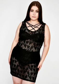 Jawbreaker Plus Tied Up In Lace Mini Dress