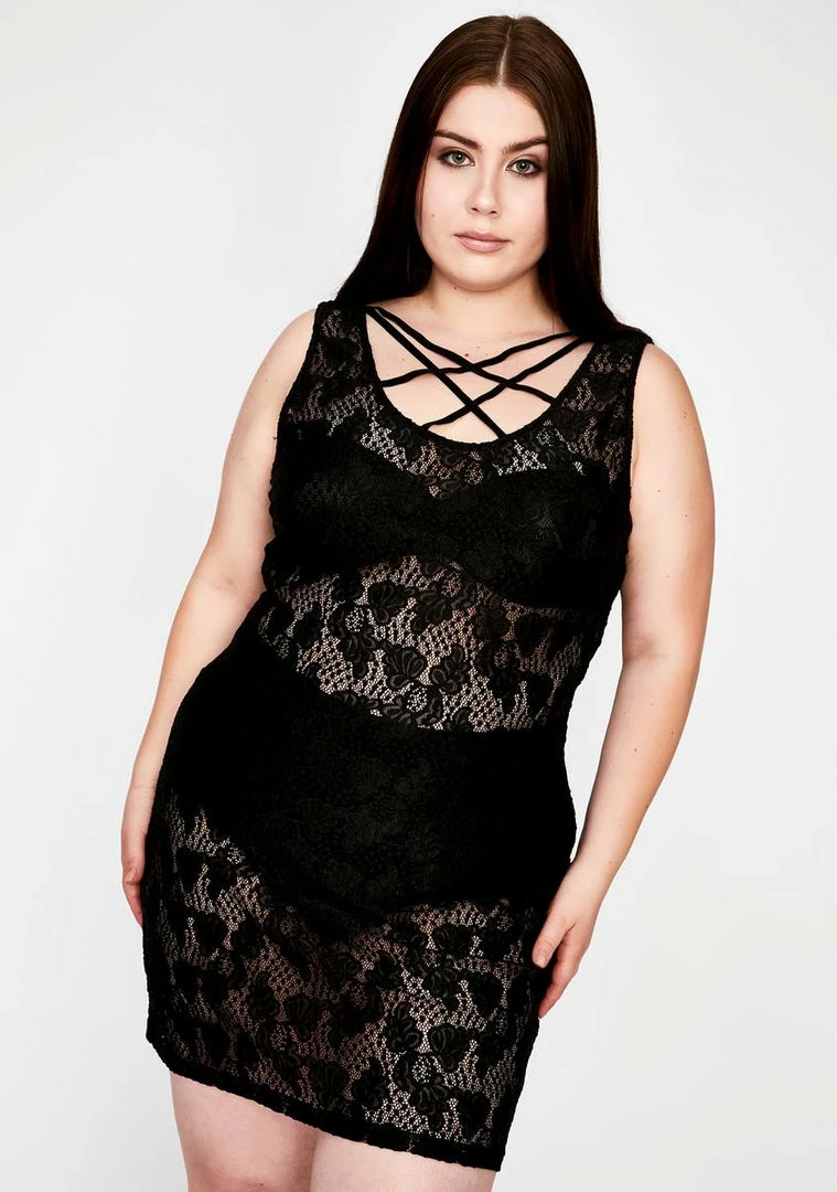 Jawbreaker Plus Tied Up In Lace Mini Dress