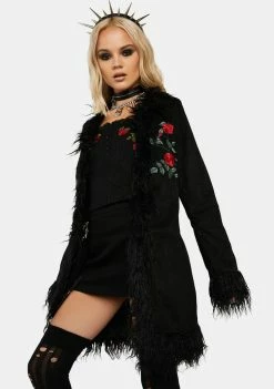 Jawbreaker Night Rose Embroidered Suede Coat