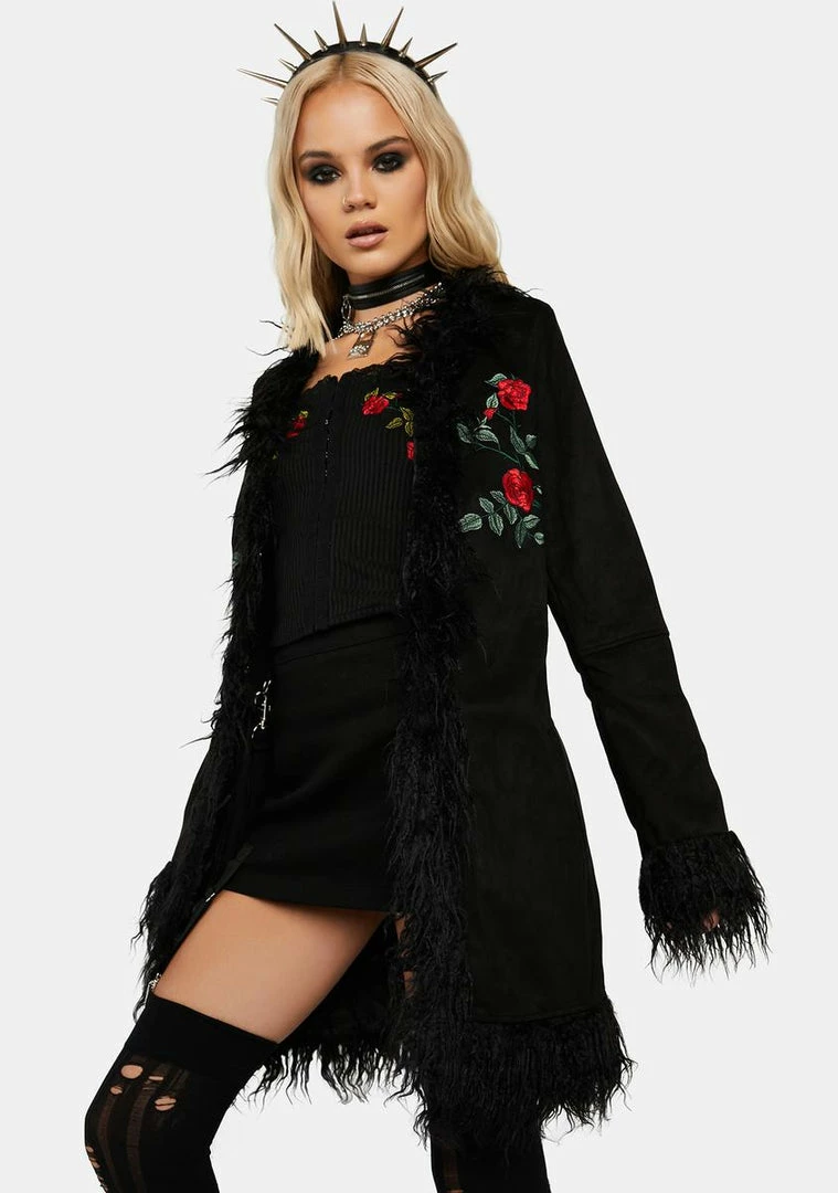 Jawbreaker Night Rose Embroidered Suede Coat
